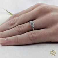 Petite Memoire Emerald  StoneThree Stone 0.20ct E VS Diamond Platinum Ring - Michael Jones Jeweller