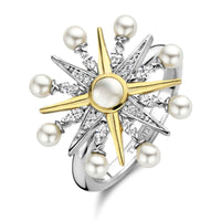 Ti Sento Yellow Gold Plated Cubic Zirconia Pearl White Star Ring - Michael Jones Jeweller