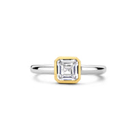 Ti Sento Yellow Gold Plated Cubic Zirconia Square Solitaire Ring 12328ZY (52) - Michael Jones Jeweller