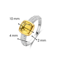 Ti Sento Yellow Gold Plated Yellow Crystal and Cubic Zirconia Cushion Solitaire Ring 12331DY (52) - Michael Jones Jeweller