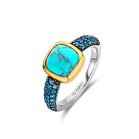 Ti Sento Yellow Gold Plated Turquoise Blue Crystal and Cubic Zirconia Ring 12331TQ (54) - Michael Jones Jeweller
