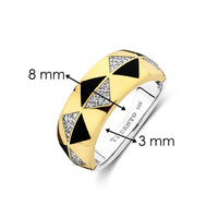 Ti Sento Yellow Gold Plated Onyx Black and Cubic Zirconia Geometric Ring - Michael Jones Jeweller