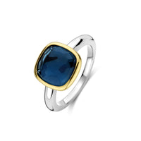 Ti Sento Yellow Gold Plated Dark Blue Crystal Cushion Solitaire Ring 12351DB (56) - Michael Jones Jeweller