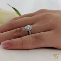 Skye Pear Halo 0.30ct E SI1 Diamond Platinum Ring - Michael Jones Jeweller
