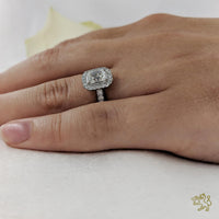 Skye Emerald Halo 0.82ct D SI1 Diamond Platinum Ring - Michael Jones Jeweller