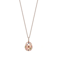 Fabergé Treillage Brushed 18ct Rose Gold Multicolour Gemstotne Set Egg Pendant - Michael Jones Jeweller