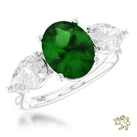 Florentine Iconic Oval Three Stone 2.31ct Green Tourmaline Platinum Ring - Michael Jones Jeweller