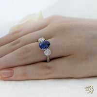 Florentina Iconic Oval Three Stone 1.87ct Sapphire Platinum Ring - Michael Jones Jeweller