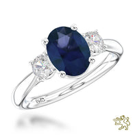 Florentina Iconic Oval Three Stone 1.87ct Sapphire Platinum Ring - Michael Jones Jeweller