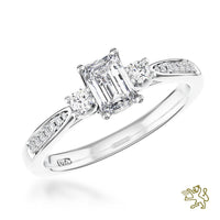 Petite Memoire Emerald  StoneThree Stone 0.20ct E VS Diamond Platinum Ring - Michael Jones Jeweller