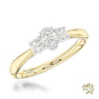 Petite Royal Oval Three Stone 0.20ct F SI Diamond Yellow Gold/Platinum Ring - Michael Jones Jeweller