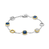 Ti Sento Yellow Gold Plated Dark Blue Crystal and Cubic Zirconia Square Bracelet 23080DB - Michael Jones Jeweller