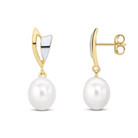 Pearl Shield 9ct Yellow Gold Drop Earrings - Michael Jones Jeweller