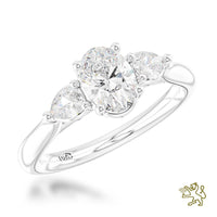 Florentine Oval Three Stone 0.70ct F SI1 Diamond Platinum Ring - Michael Jones Jeweller