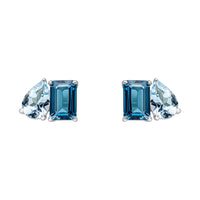 London Blue Topaz Toi Et Moi 9ct White Gold Stud Earrings - Michael Jones Jeweller