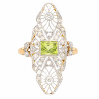 Pre-Owned Peridot and Diamond Edwardian Filigree Ring - Michael Jones Jeweller