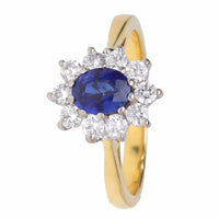 Pre-Owned Sapphire and Diamond Oval 18ct Yellow Gold Cluster Ring - Michael Jones Jeweller
