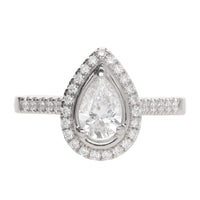 Pre-Owned Skye Pear Halo 0.60ct D SI1 Diamond Platinum Ring - Michael Jones Jeweller