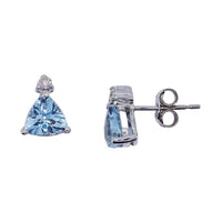 Trilliant Blue Topaz 9ct White Gold Stud Earrings - Michael Jones Jeweller