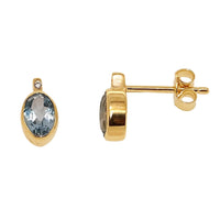 Blue Topaz and CZ 9ct Yellow Gold Stud Earrings - Michael Jones Jeweller