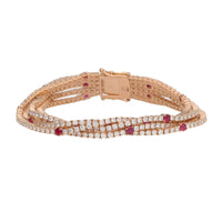 Diamond and Ruby Five Strand 18ct Rose Gold Bracelet - Michael Jones Jeweller