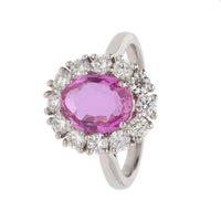Pink Sapphire and Diamond Platinum Oval Cluster Ring - Michael Jones Jeweller