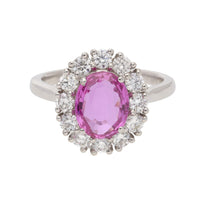 Pink Sapphire and Diamond Platinum Oval Cluster Ring - Michael Jones Jeweller