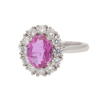 Pink Sapphire and Diamond Platinum Oval Cluster Ring - Michael Jones Jeweller