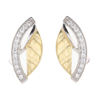 Cubic Zirconia Silver and Yellow Gold Plated Leaf Stud Earrings - Michael Jones Jeweller