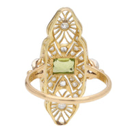 Pre-Owned Peridot and Diamond Edwardian Filigree Ring - Michael Jones Jeweller