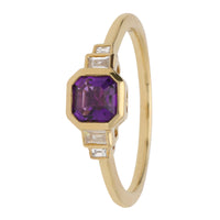 Amethyst and Diamond 9ct Yellow Gold Ring