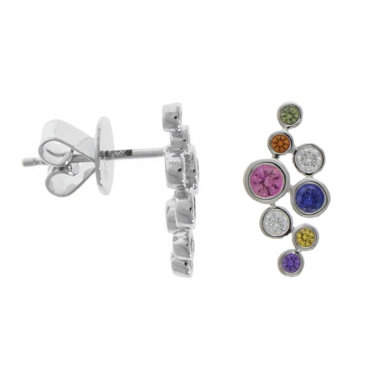 Rainbow Sapphire and Diamond Set 18ct White Gold Bubble Earrings
