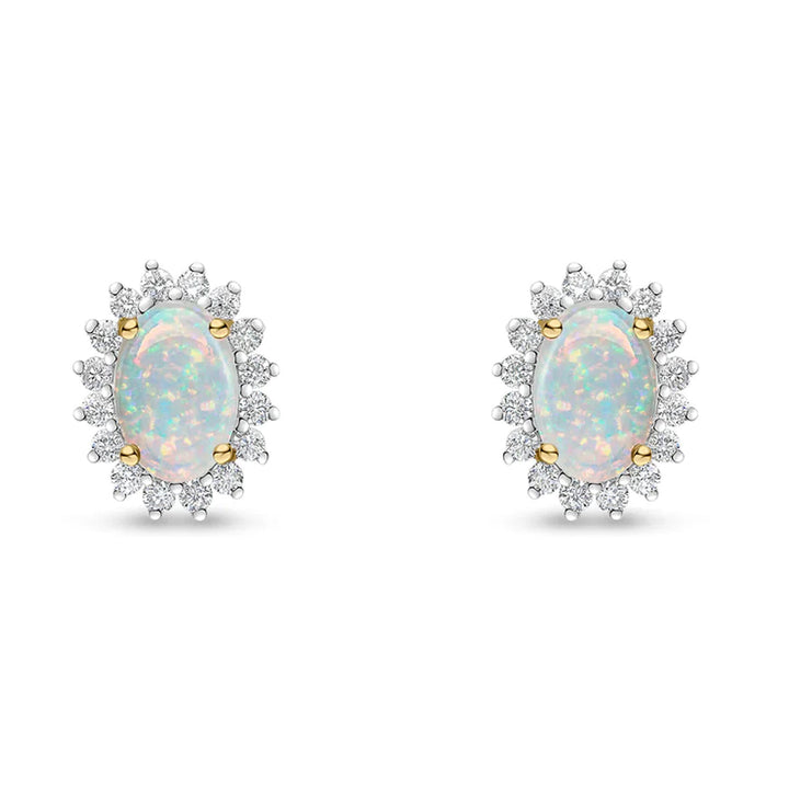 Cabochon Opal and Diamond 18ct Yellow Gold Cluster Earrings