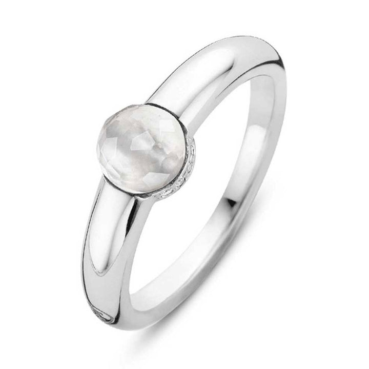 Ti Sento Faceted Mother Of Pearl White Crystal Ring