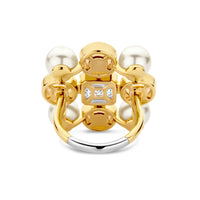Ti Sento Yellow Gold Plated Synthetic Pearl and Cubic Zirconia Cluster Ring - Michael Jones Jeweller