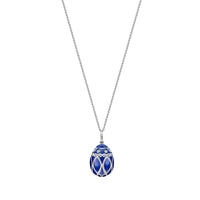 Fabergé Heritage Yelagin White Gold Royal Blue Guilloché Enamel Egg Pendant - Michael Jones Jeweller