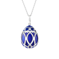 Fabergé Heritage Yelagin White Gold Royal Blue Guilloché Enamel Egg Pendant - Michael Jones Jeweller