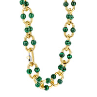 Ti Sento Yellow Gold Plated Malachite Green Bubble Oval Link Necklace - Michael Jones Jeweller
