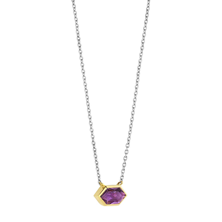 Ti Sento Yellow Gold Plated Amethyst Purple Hexagonal Necklace