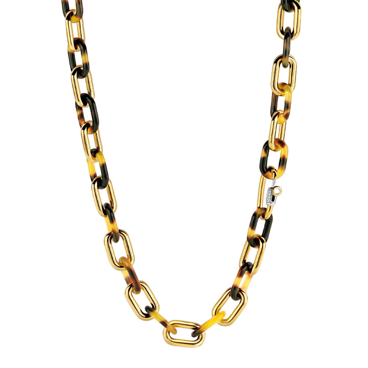 Ti Sento Yellow Gold Plated Tortoise Shell Brown Oval Linked Necklace
