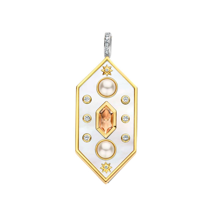 Ti Sento Yellow Gold Plated Synthetic Pearl Mother of Pearl White and Nude Pink Hexagonal Pendant