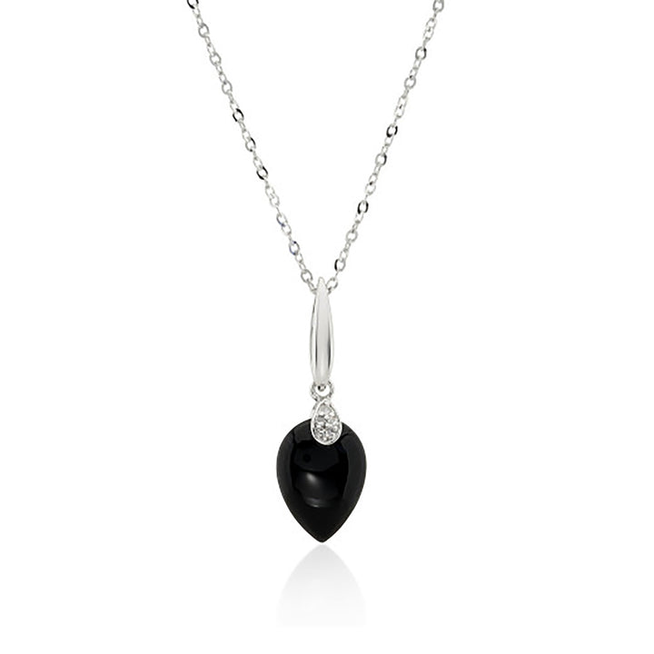 Onyx and Diamond 9ct White Gold Drop Pendant Necklace