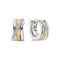 Ti Sento Yellow Gold Plated Cubic Zirconia Crossover Huggy Hoop Earrings