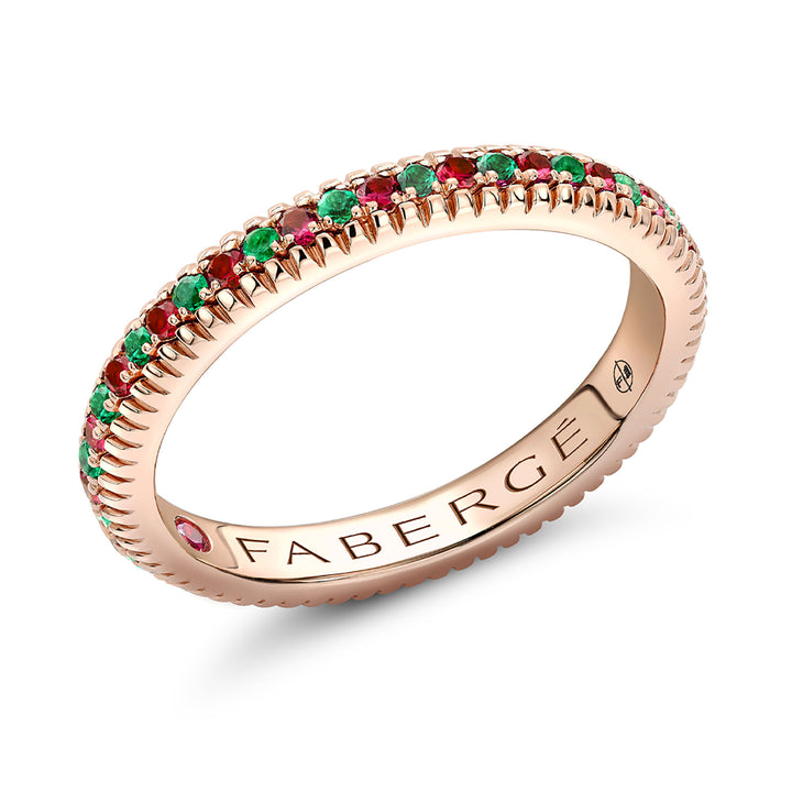 Fabergé Colours of Love Rose Gold Ruby and Emerald Set Fluted Ring