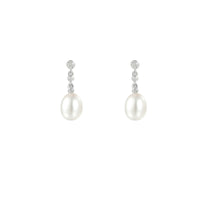 Amore Silver Freshwater Pearl and Cubic Zirconia Drop Earrings - Michael Jones Jeweller