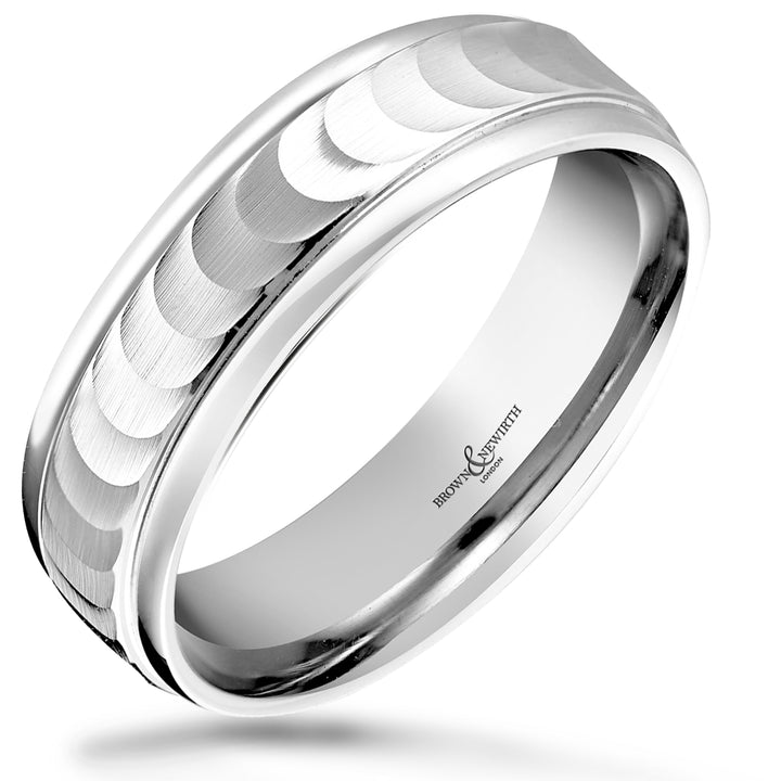 6mm Eclipse 9ct White Gold Patterned Wedding Ring.