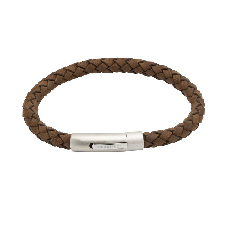 Unique & Co Dark Brown Leather Bracelet with Stainless Steel Clasp 23cm