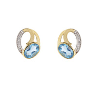 Blue Topaz and Diamond Oval 9ct Yellow Gold Stud Earrings - Michael Jones Jeweller