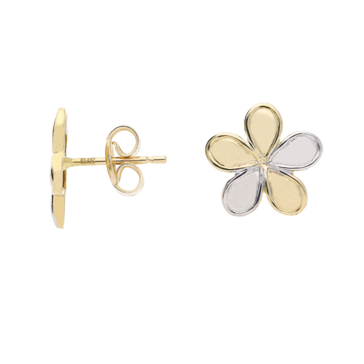 Flower 9ct Yellow and White Gold Stud Earrings