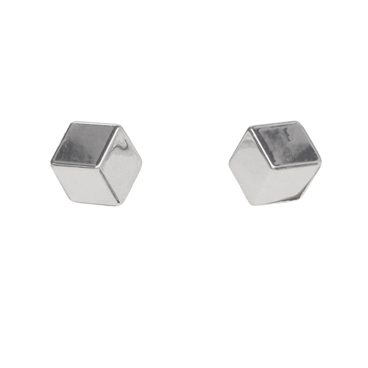 Cube Shape 9ct White Gold Stud Earrings